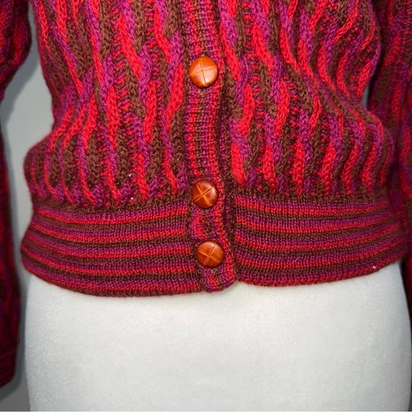 Liz Claiborne Vintage 100% Wool Cable Knit Cardigan, Petite L, Bold Retro - Picture 6 of 13